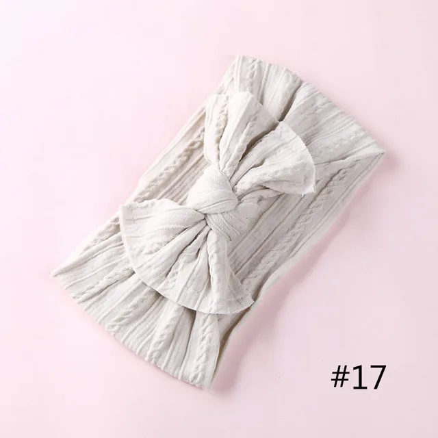 1PCS New Braid Nylon Bow Headbands,Cable Knit Solid Wide Nylon Headbands Turban, Baby Girls Head Wrap Hair Accessories 27 colors A2NSNSFB-9568-17