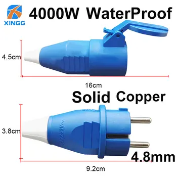 

EU Russian Waterproof IP54 2 pin Male Female electronic Connector Schuko Rewireable Detachable Socket Adapter Extender Cord 16A