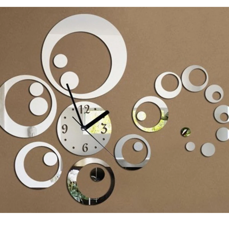 Circle Mirror Clocks Silent Walls Removable Wall Clocks Modern Study