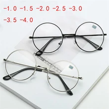 1,0-1,5-2,0-6,0 металлические круглые очки для близорукости, мужские и женские близорукие очки по рецепту