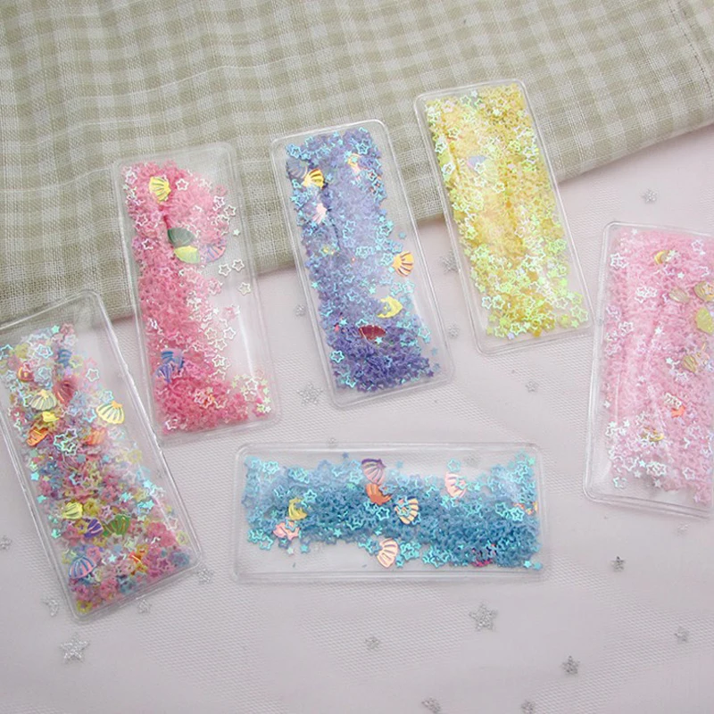 

10 Pcs Hot Sale 9*3.8cm Transparent Square Clip Cover Star Sequin Flowing Patches Appliques for Children Hair Clip Accessories