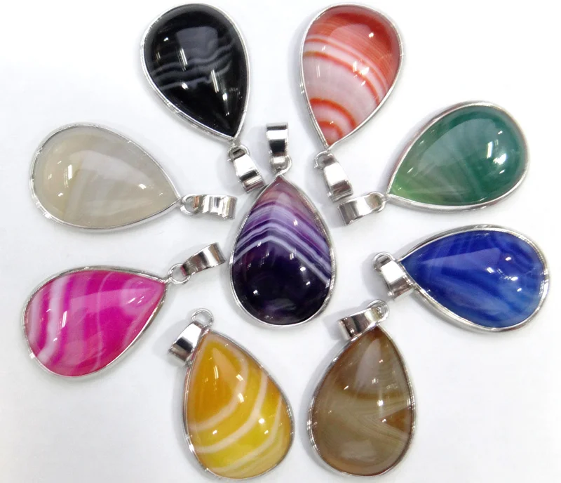 

Fashion Natural Stone stripe Agate Water Drop Shape Pendant Beads Lovely Jewelry Charms for Necklaces Jewelry Making 1pcs