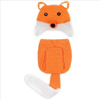 

Cute Baby Infant Knitted Clothing Set fox Costume Crochet Photo Props 4-10 Month Newborn Photography Baby Hats Caps