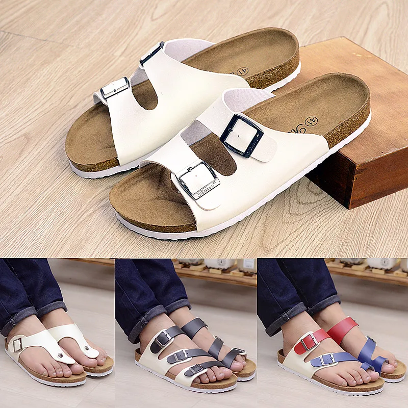 

2018 New Unisex Summer Cork Sandals Casual Women PU Leather Mixed Color Flip Flops Valentine Shoes Cork Slippers Sandalias Mujer