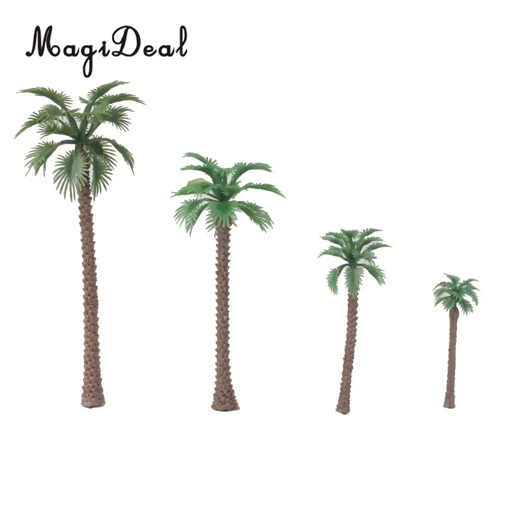 10Pcs Green Plastic Model Trees Artificial Palm Trees Rainforest Beach Sea Scenery Layout Landscape Toys for Children 1:65 14cm