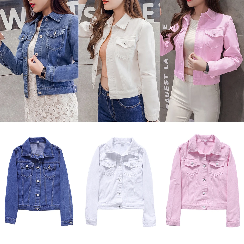 

Brand Fashion Jeans Jacket Women 2018 Plus Size 2XL XL Autumn Hand Brush Long Sleeve Stretch Short Denim Jacket Coat White Black