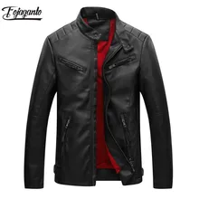 FOJAGANTO брендовая мужская кожаная куртка, флисовая Осенняя мотоциклетная Теплая мужская зимняя куртка, одноцветная Мужская куртка, пальто