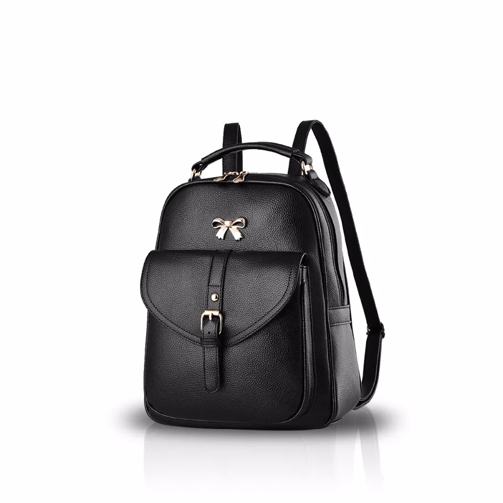 NICOLE DORIS Women Fashion Bowknot School Bag Travel Backpack Female Daypack Shoulder Durable Waterproof PU