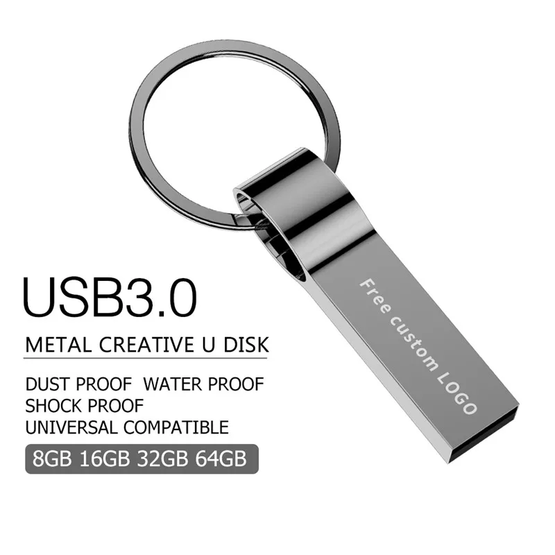 

USB 2.0 waterproof usb flash drive Metal 128GB keychain pen drive 32GB 4GB 8GB 16GB 64GB high quality silver usb flash free LOGO