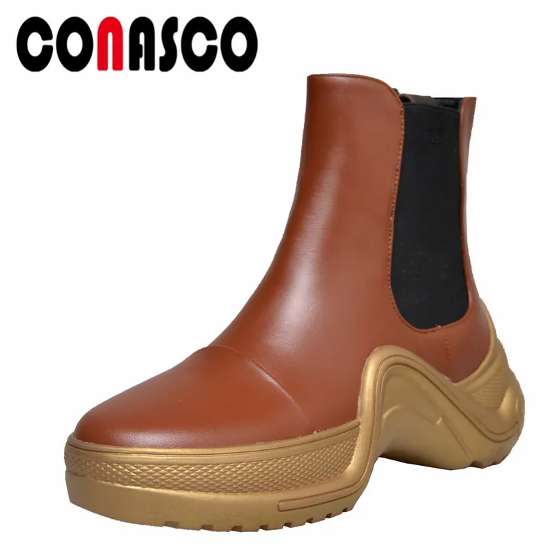 

CONASCO 1New Arrival Women Ankle Boots Autumn Winter Warm High Heels Shoes Woman Round Toe Genuine Leather Casual Basic Boots