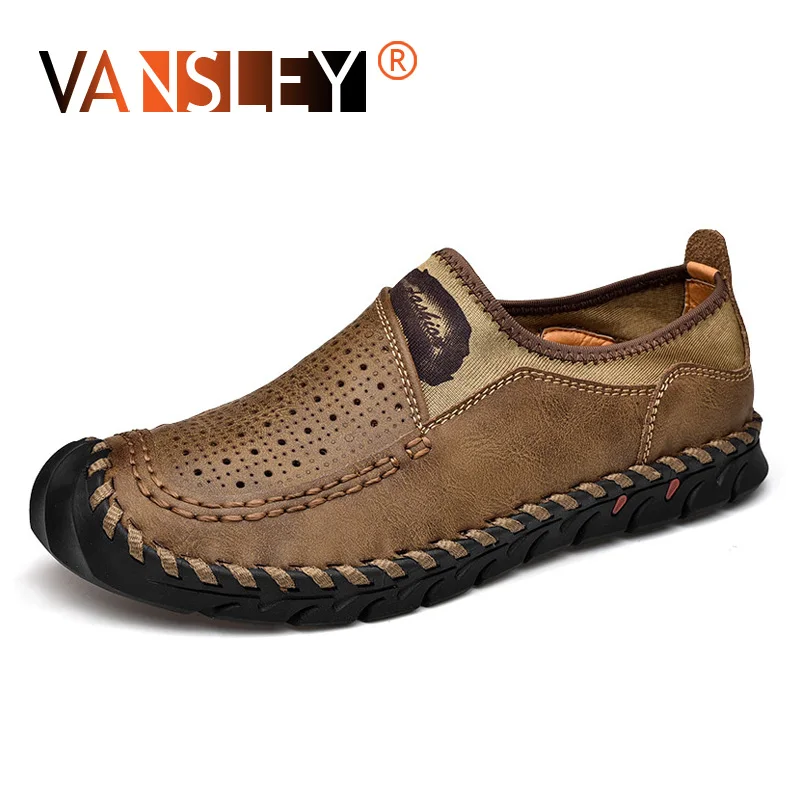 

Summer Handmade Genuine Leather Casual Shoes Classic Soft Loafers Comfortable Hole Male Moccasins Flats Driving Men Boat Shoes