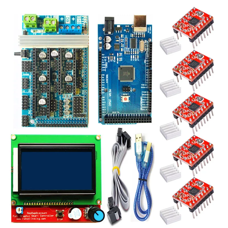 Ramps 1,6 комплекты материнских плат обновление Ramps 1,4 Ramps 1,5+ A4988/DRV8825 Драйвер шагового двигателя+ Mega 2560 R3 Reprap Mendel+ lcd 12864