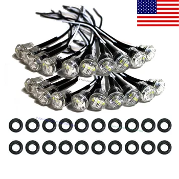 

Tkeapl 20X Mini White 3/4" 0.75 inch Round Side 3 LED Marker for Truck Boat Stair Trailer Bullet Clearance License Light US Ship