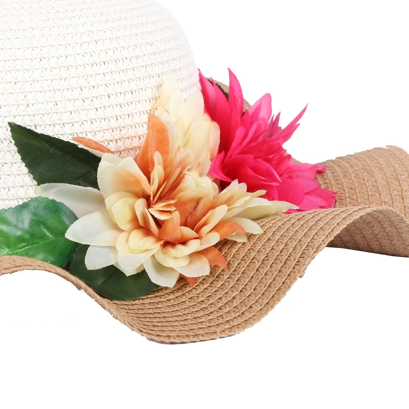 Новое поступление женской красоты летняя шляпа ВС шляпы красочные цветочные оформлен широкими полями женские модные бейсболка с меховым