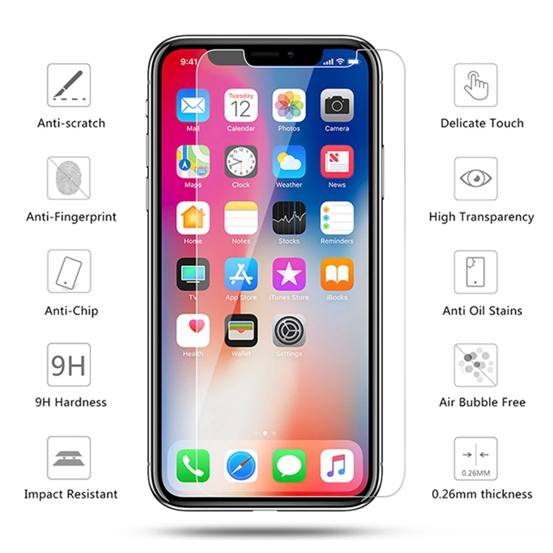 

9H Tempered Glass For IPhone X 8 7 6 6S Plus 5 5S SE Screen Protector Front Cover Toughened Glass Film For IPhone XS MAX XR