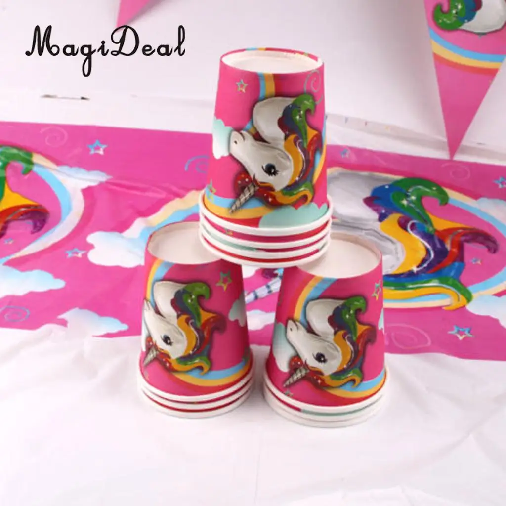 MagiDeal 20pcs Unicorn Disposable Paper Drinking Cups Plate Sets Kids Birthday Party Baby Shower Hen Night Party Decorations