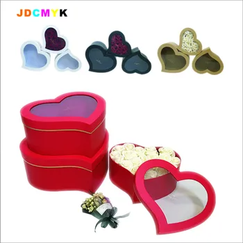 

3pcs/set heart-shape PVC Transparent window flowrist packing flowers gift box,weddiing party decoration box,Valentine's day gift