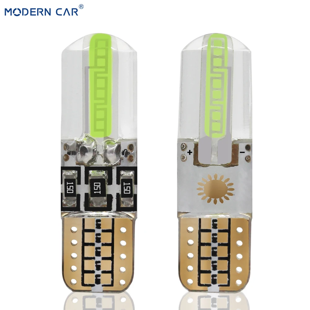 MODERN CAR 1pcs W5W led T10 COB Car Light Led Silica Auto Green Blue Yellow Red Turn Side License Plate Dome Light Bulb DRL Lamp
