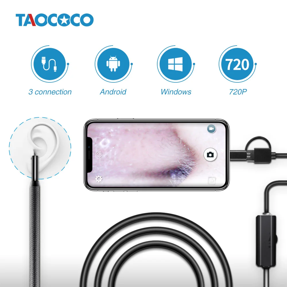 

TAOCOCO Medical Endoscope Camera 5.5mm 1.5m 3 in 1 USB Mini Ear and Nose Otoscope Endoscope Waterproof Soft Cable Borescope
