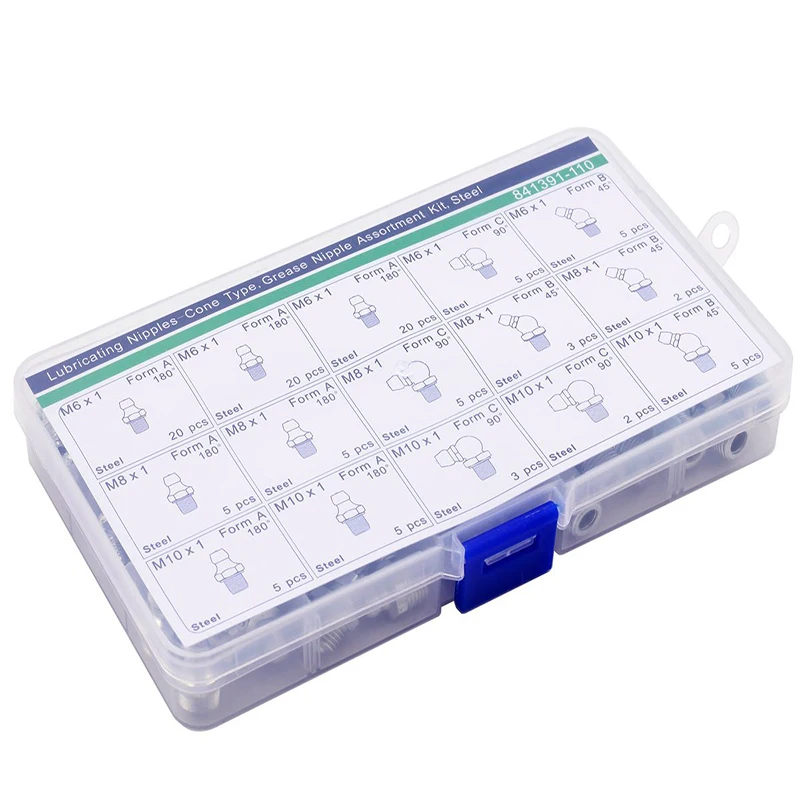 Lubricating nipples cone type,Grease Nipples Assortment,110 Pieces