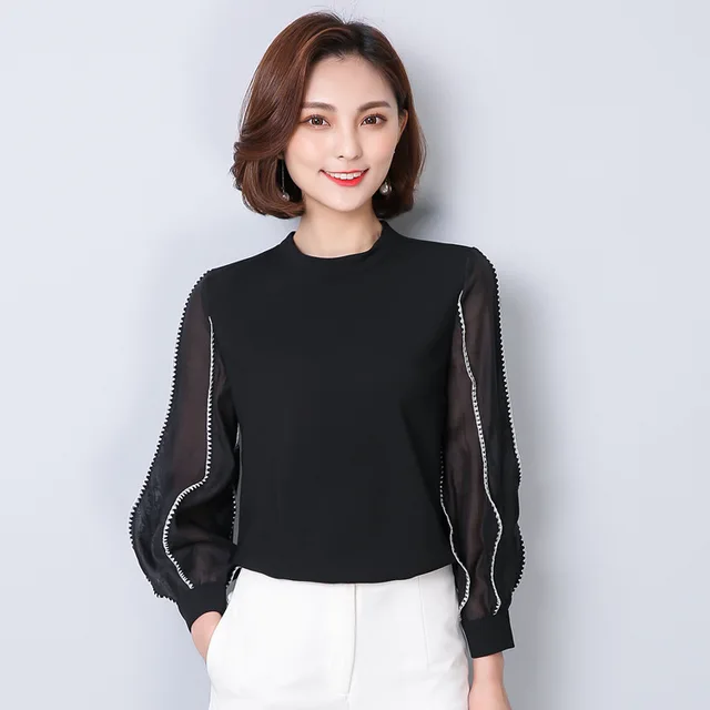 Cute Women Shirt Fashion Tops Stand Collar Long Sleeve White Blouse ...