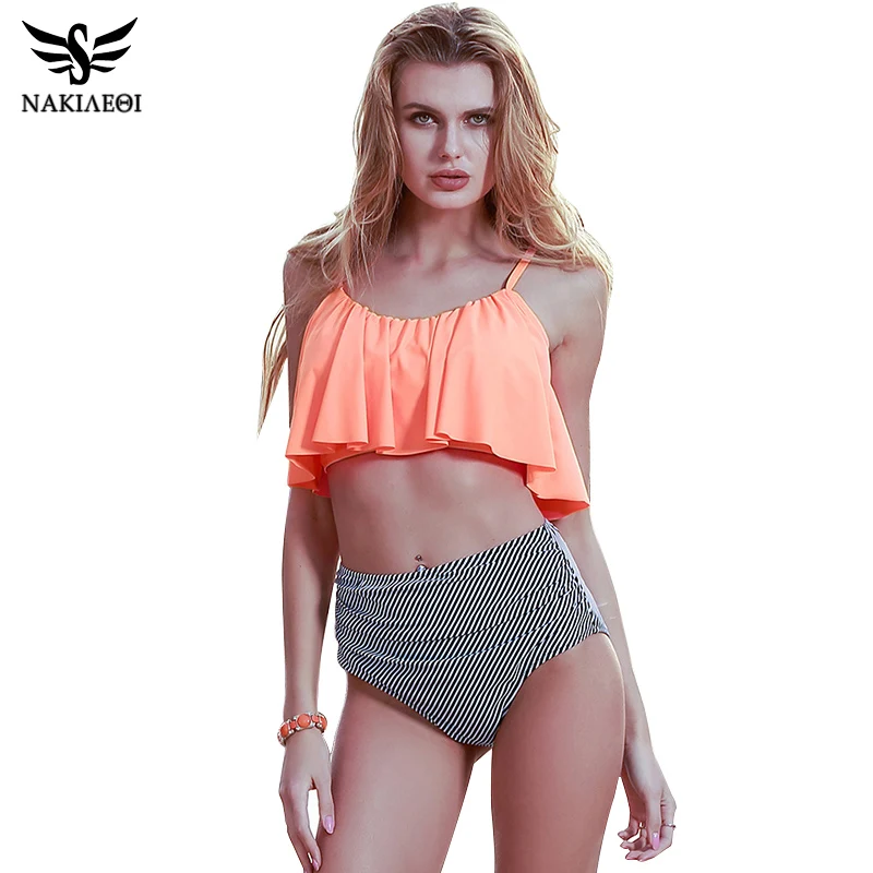 nakiaeoi vita alta costume da bagno 2017 sexy bikinis donne volant costumi da bagno vintage a