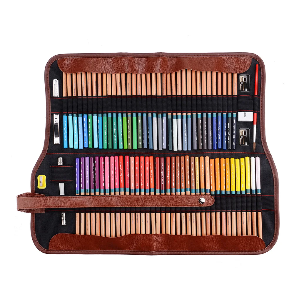 

Marco Renoir Color Pencil 72 Colors Set Non-toxic Watercolor Pencils With Metal Tin+Roll Up Pouch Canvas Pen Bag for Artist