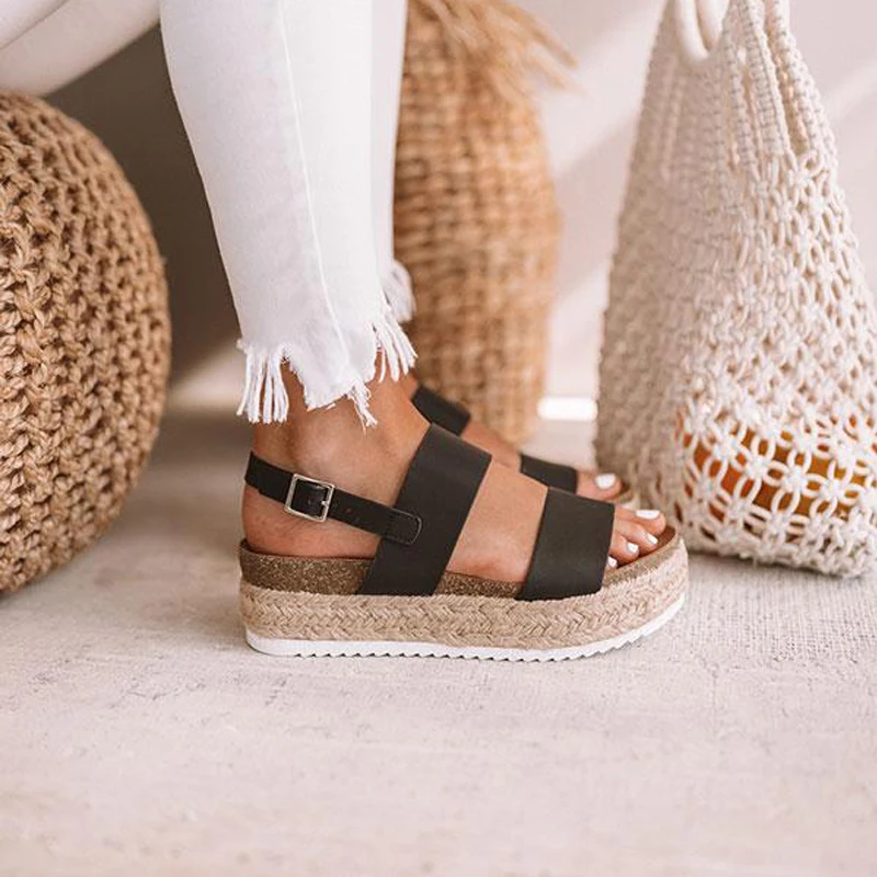 Женские босоножки на платформе Летние кожаные сандалии массивном каблуке Chaussures