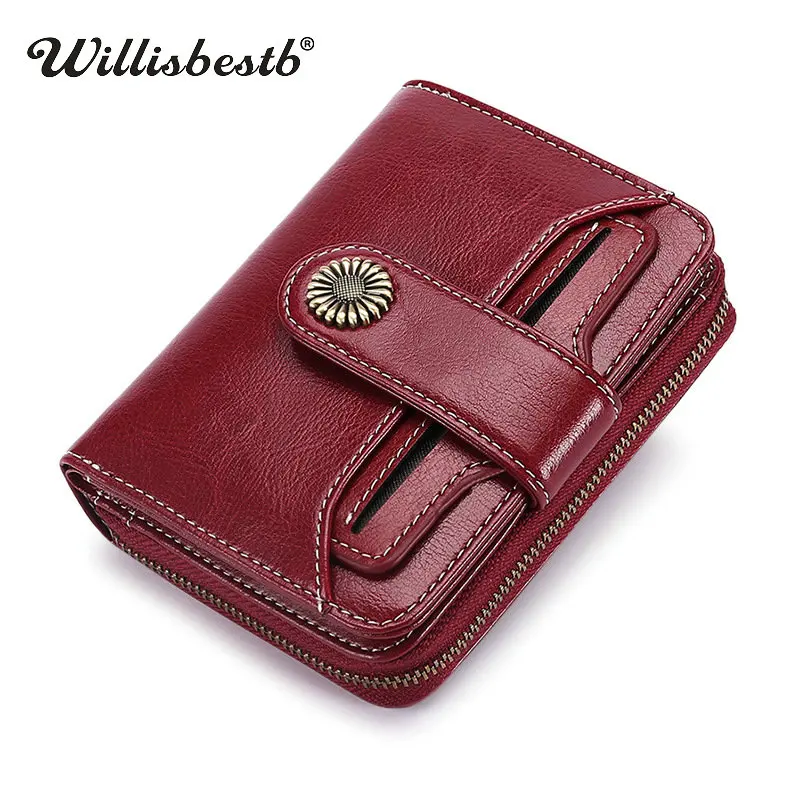 

New Short Zipper Genuine Leather Wallet Woman Purse Girl Red Fashion Card Holder Clutch Female Wallets Women Purses Phone Pocekt