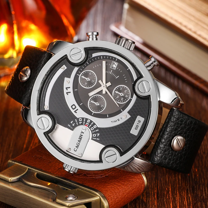 Zwart Lederen Reloj Hombre 2019 Luxe Merk Cagarny Quartz Horloge Mannen Datum Waterdicht Militaire Mens Horloges Klok