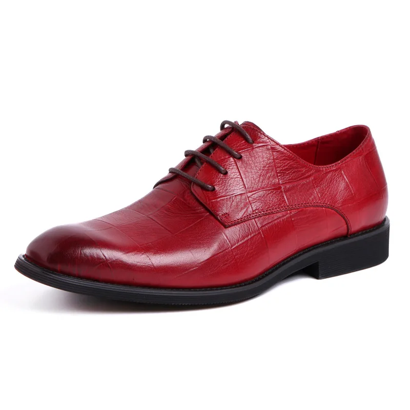 Handmade Men Genuine Leather Shoes Wine Red Dress Oxfords for Man Fashion High Quality Leather