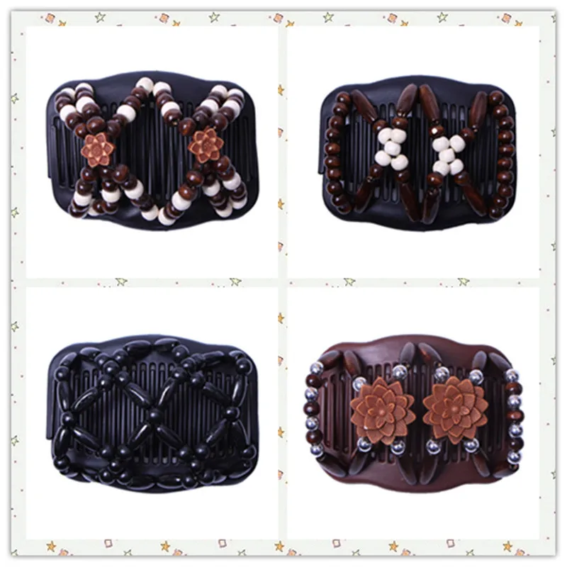 

New Vintage Elastic Hairpin Stretch Hair Comb Hot Sales Beaded Hair Magic Comb Clip Beads Pin Ladies Hair Accessories