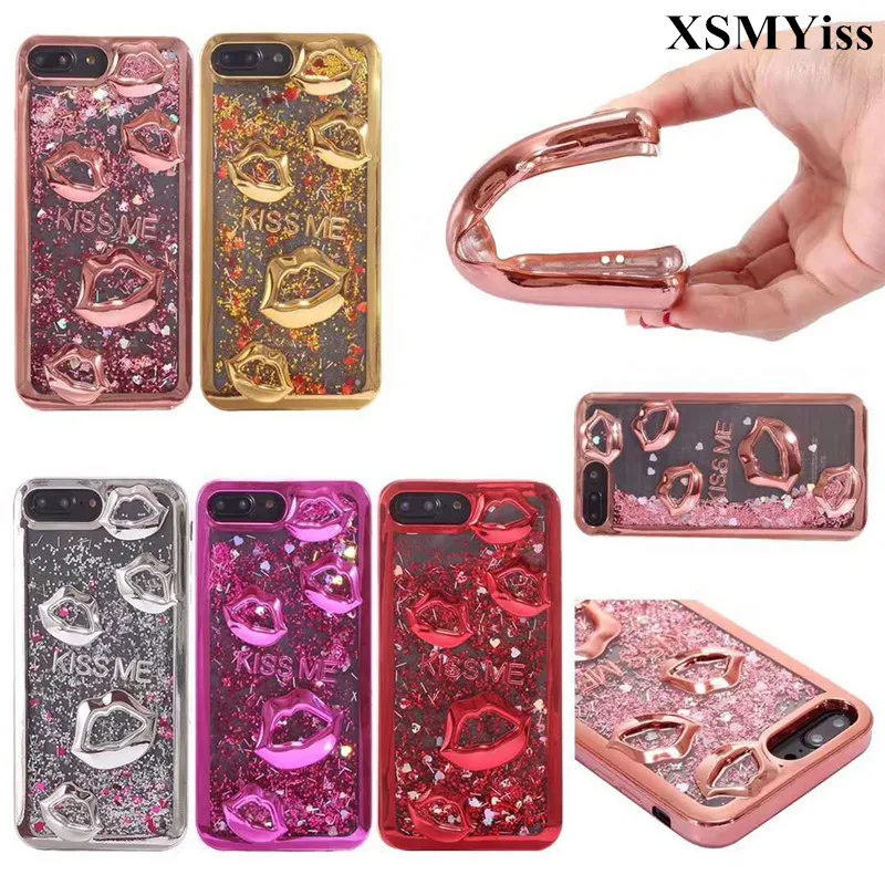 

XSMYiss Fashion Sexy Lips Dynamic Liquid Quicksand Soft TPU Back Cover For Samsung S7 edge S8 S9 Plus Phone Case