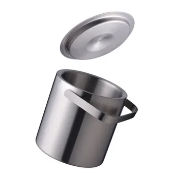 

1300ml Stainless Steel Double Ice Container Ice Bucket Bar Pub Wine Beer Wall Champagne Keg Straight With Handle Lid - Silver
