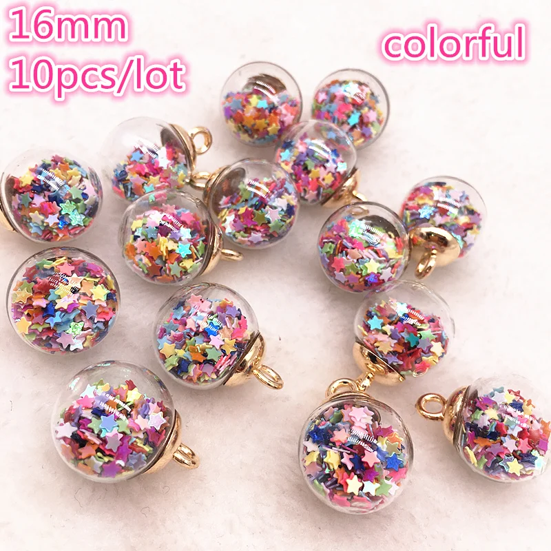 

New 10pcs 16mm Colorful Transparent Ball Glass Star Charms Pendant Find Hair Accessories Jewelry Charms Earring #01