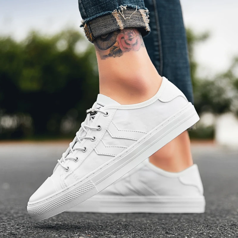 

2018 Fashion Canvas Shoes Men Colors White Casual Shoes Leisure Comfortable Tennis Footwear Male White Lace Up Skate Sneakers 5
