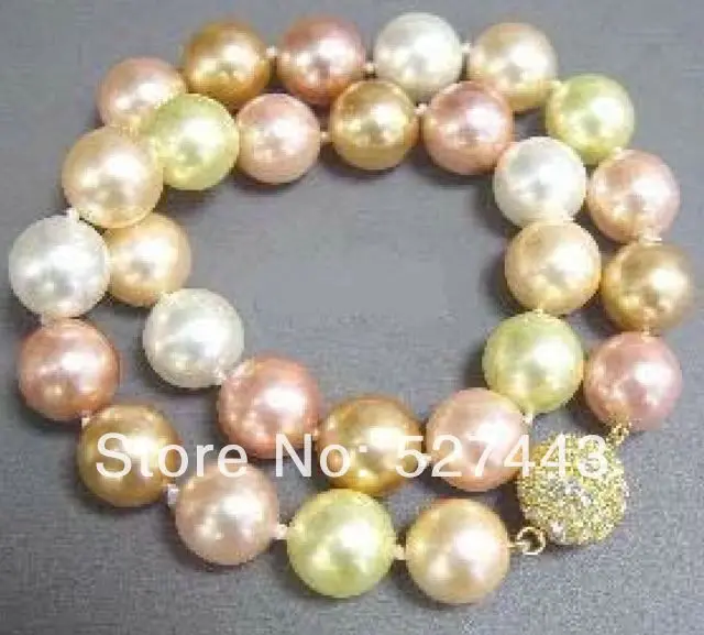

Wholesale free shipping >>Multicolor12MM Shell Pearl Crystal Clasp Necklace AAA