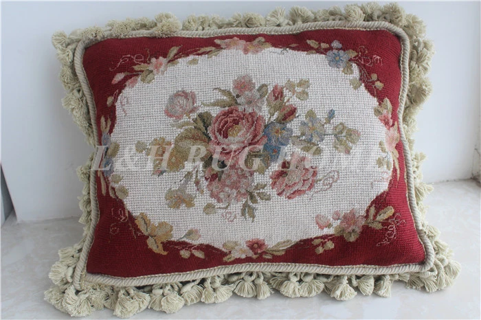 

Free shipping 10K+20K Needlepoint pillows, handmade woolen cushions, French Rose design. No Insertion