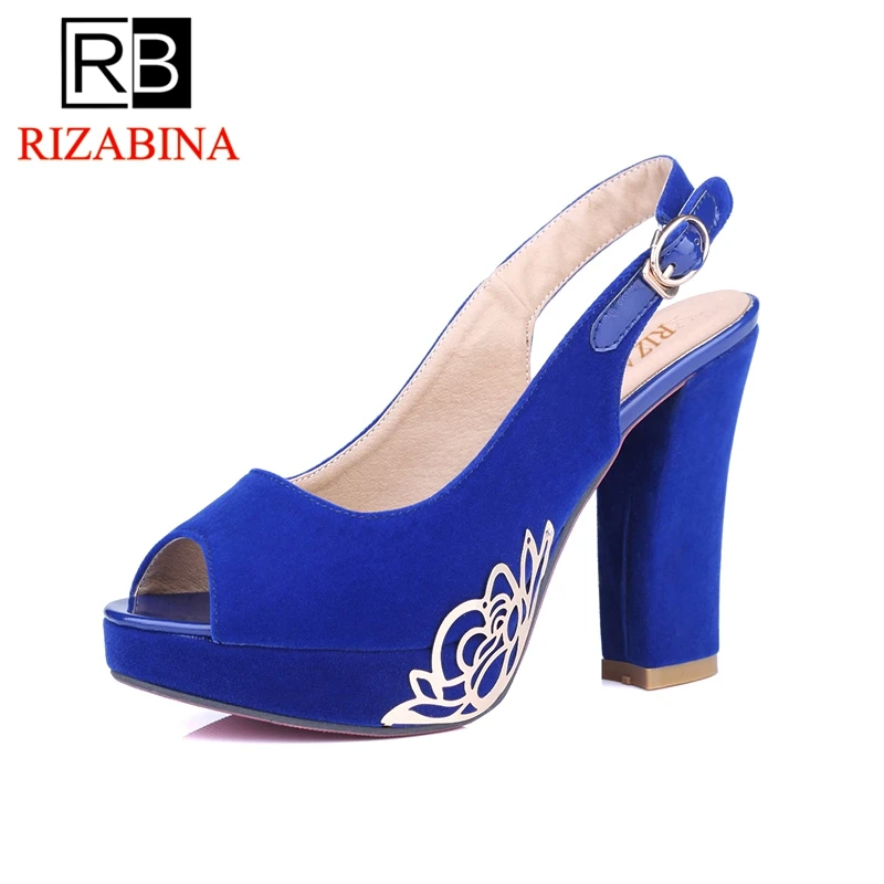 

RizaBina Size 32-43 Women High Heel Sandals Paltform Buckle Print Ladies Summer Shoes Elegant Vintage Shoes Party Footwear