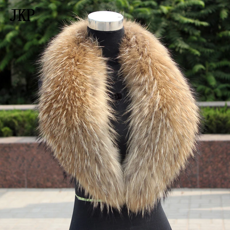 Natural Fur Collar Real raccoon fur fox collar natural Genuine Big Raccoon Jacket Fur  scarf warp shawl winter neck warmer 4