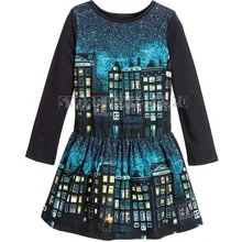 Платье для девочек; детская одежда; вечерние платья; платье для маленьких девочек; Брендовое модное милое платье для маленьких девочек; одежда для детей с принтом «Ночной вид»