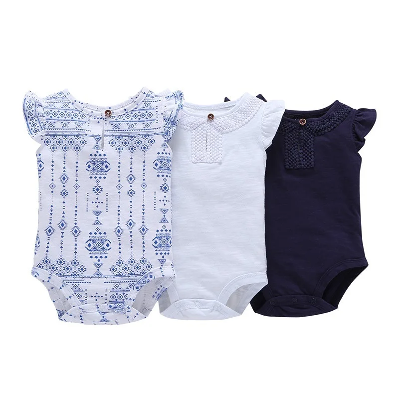 

COSPOT Wholesale Baby Girls Summer Jumpsuit Bebes Newborn Ruffle-sleeved Bodysuit Baby Girl Clothes 3Pcs/Lot 2023 New 0-2Yrs 25