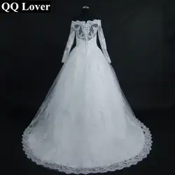 QQ Lover 2019 Новый вырез лодочкой с длинным рукавом на шнуровке сзади на заказ Плюс Размер свадебное платье свадебные платья