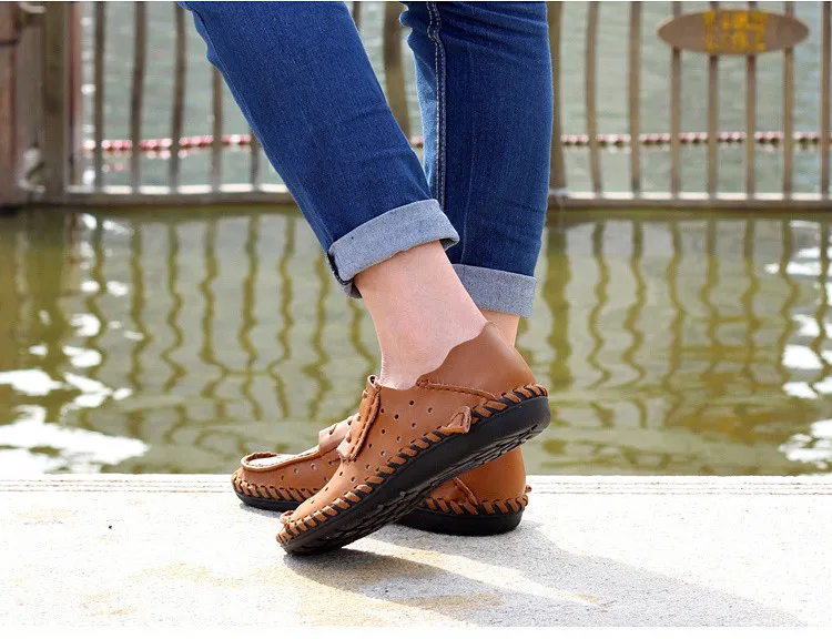 Merkmak/Мужские туфли из натуральной кожи на плоской подошве модные оксфорды дышащая обувь открытые летние Лоферы Повседневное тапочки