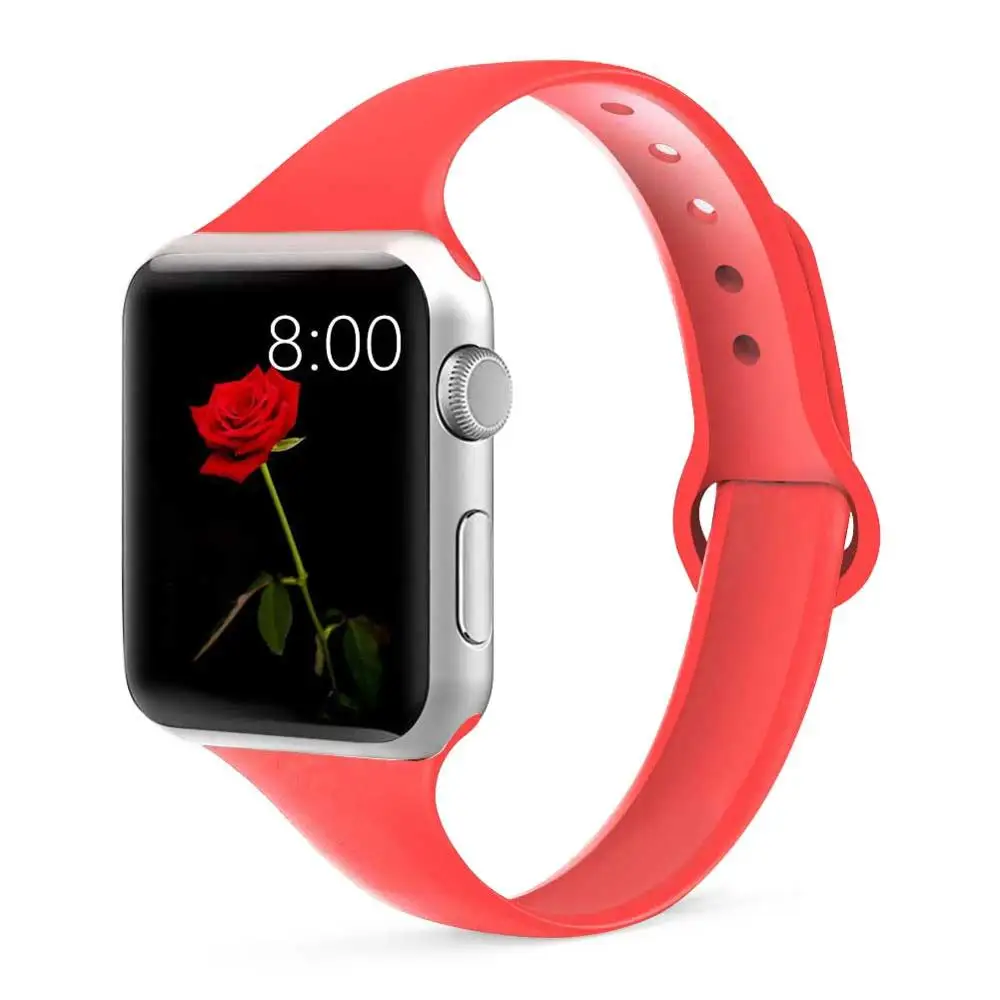 Тонкий ремешок для Apple watch 5, ремешок для Apple watch 5, 4, 3, 2, 1, iwatch 44 мм, 40 мм, iWatch 38 мм, 42 мм, спортивный силиконовый браслет, ремешок для часов - Band Color: rose red 2