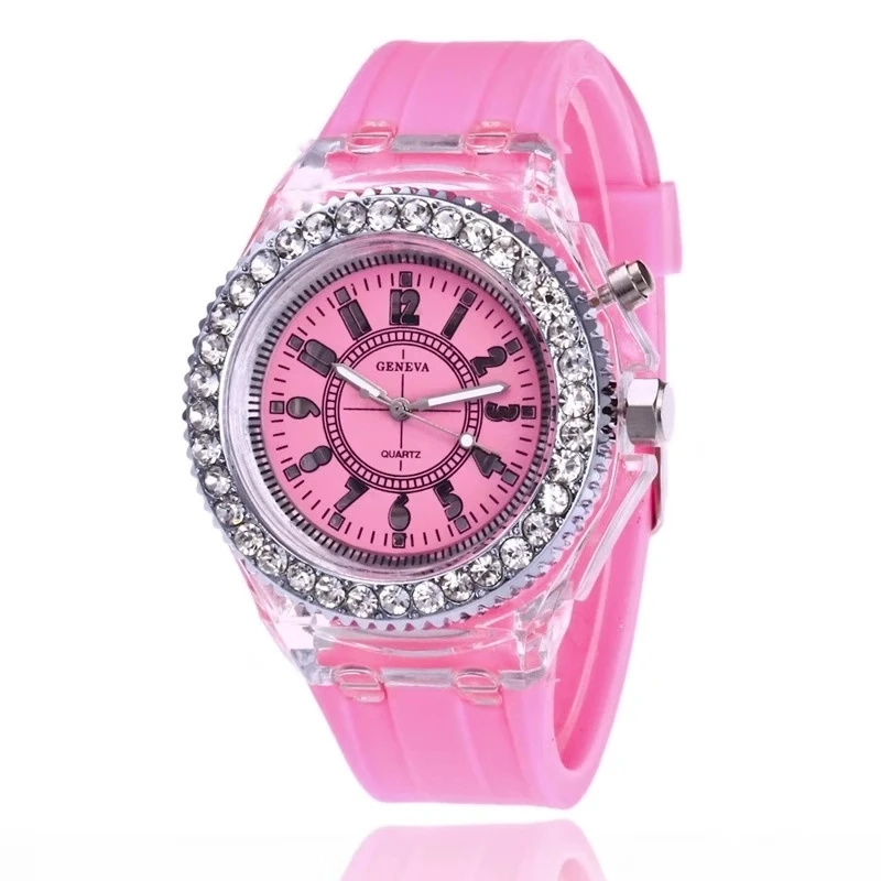 

Children's flash watch LED color jelly color light spiral luminous water drill watch boys and girls watch