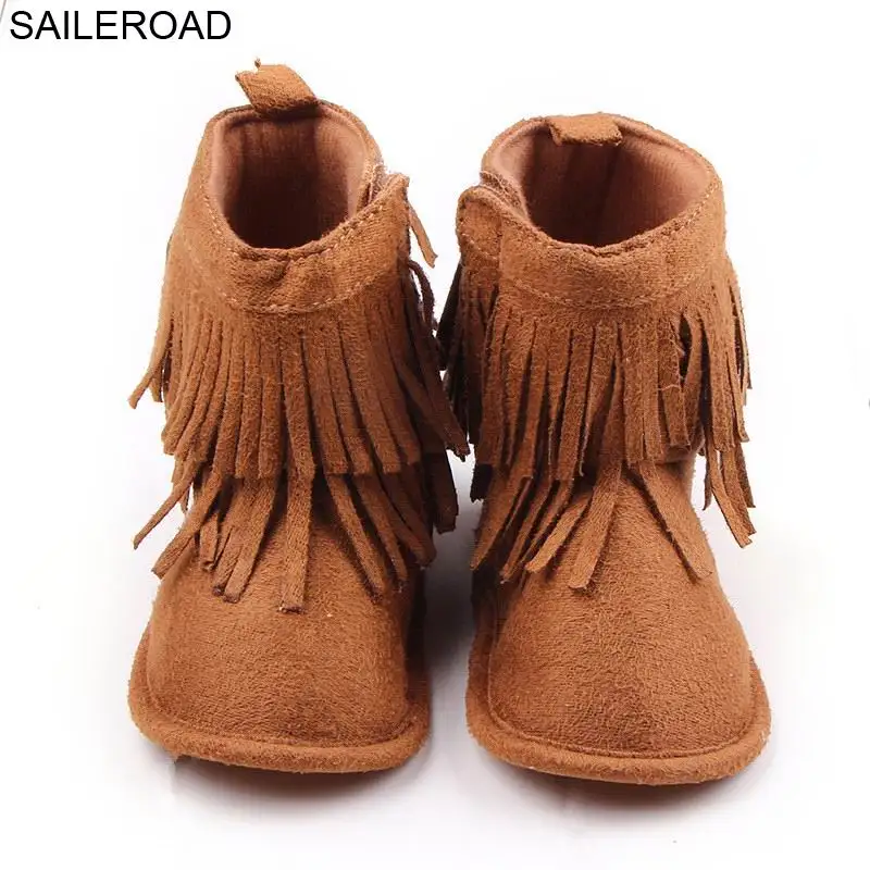 

SAILEROAD 7-24Month Infant Soft Soled Slip-On Boots Booties Shoes Baby Boots Girl Kids Solid Fringe Shoes Toddler Anti-slip Shoe