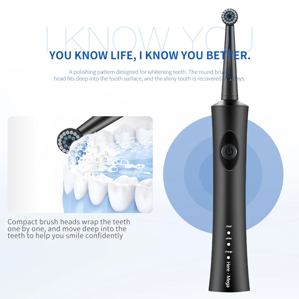 Here Mega Rotating Electric Toothbrush Adult Toothbrush Smart USB Rechargeable Cleaning Brush Heads Replaceable Whitening R02 Here Mega Rotating Electric Toothbrush Adult Toothbrush Smart USB Rechargeable Cleaning Brush Heads Replaceable Whitening R02