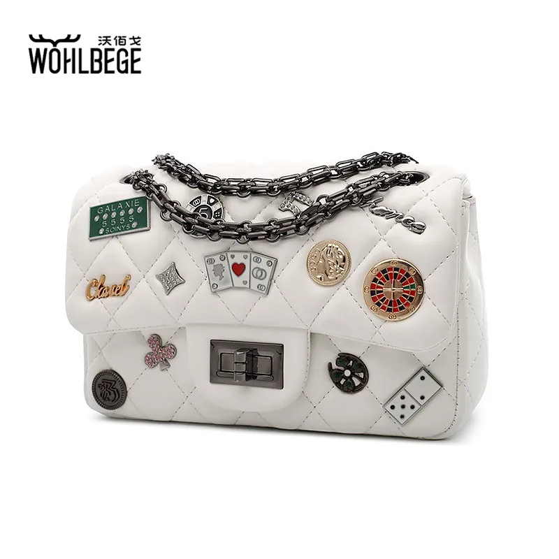 

Women Pu Fashion Rhombic Solid Color Mini Crossbody Bag Chess Brand Decorative Gadgets Chain Shoulder Bag