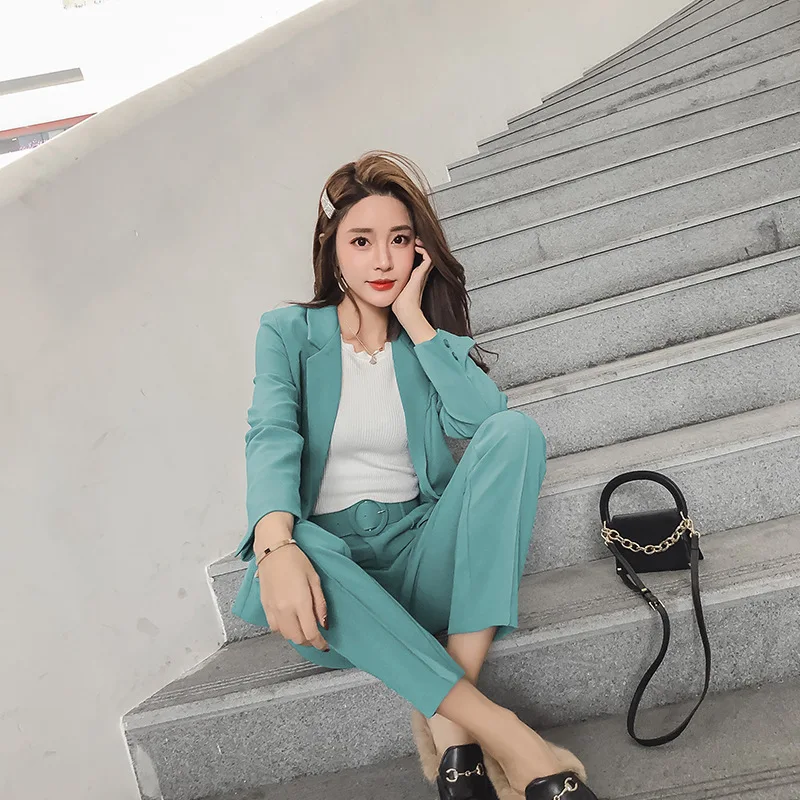Women's suit pantsuit Office long sleeve suit jacket female Slim trouser suit Ladies jacket set 2019 autumn new